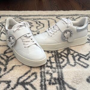 Jimmy Choo White Sneakers with Rhinestone Accents